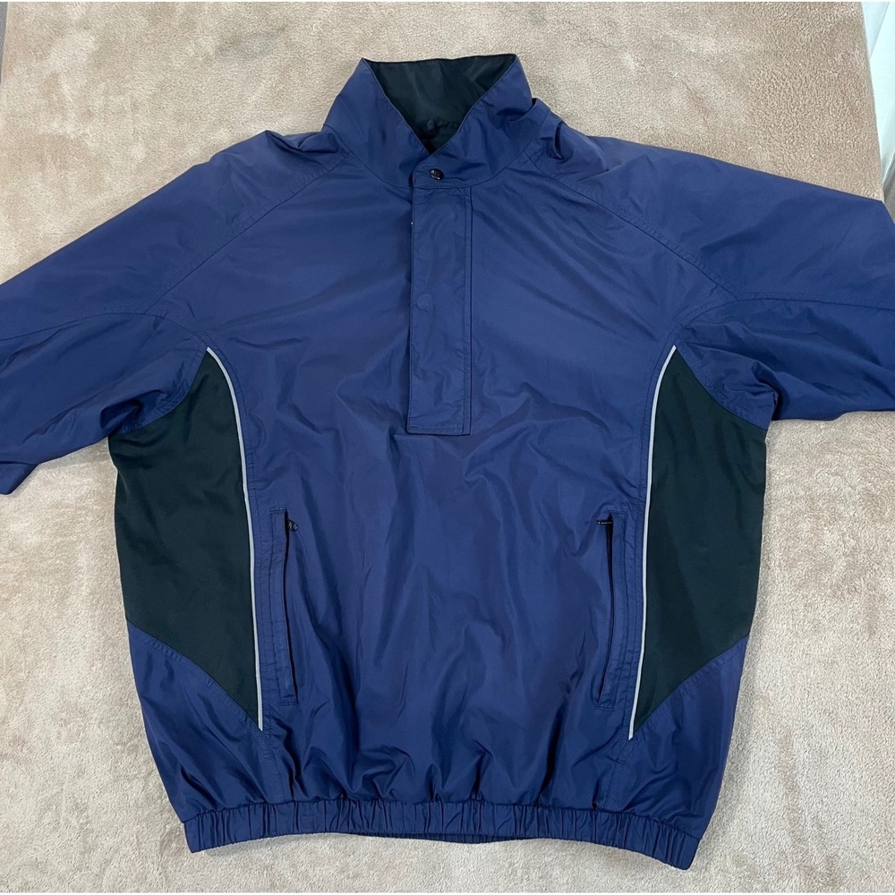 FootJoy Dry Joys Windbreaker Jacket Men's L Navy Blue Pullover Polyester S/S EUC